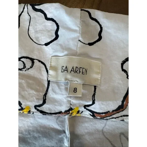 Isa Arfen White Floral Print Tie Knot Front Cutout Mini Dress 3/4 Sleeve Small - Picture 7 of 8